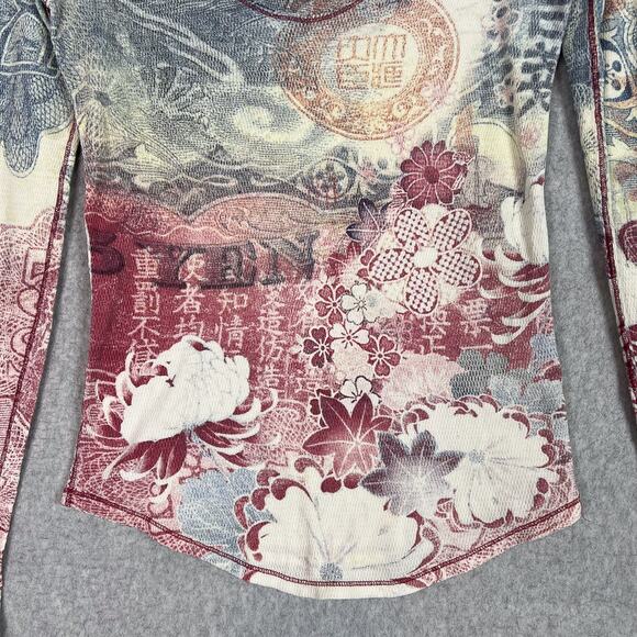 Vintage Y2K Lucky Brand Shirt Womens M Asian Inspired Print Long Sleeve T Shirt - Picture 3 of 10
